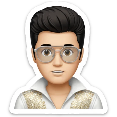 A boy with an Elvis Presley mask with glasses dressed as Elvis Presley sticker