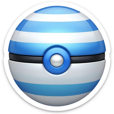 blue pokeball emoji, top half is a more saturated blue, bottom half is white, black stripe, with a white sheen, with a pearlescent finish, with a ripple effect sticker