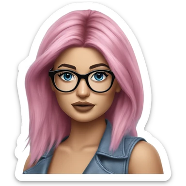 Photo Realistic kylie jenner stylish pink hair BLUE eyes and glasses posing  sticker
