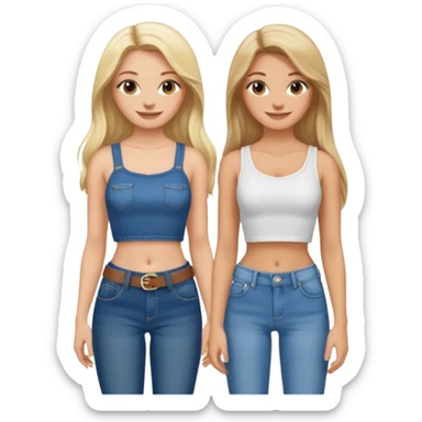 a long hair brunette white girl and a blonde girl in jeans and crop tops smiling friends sticker