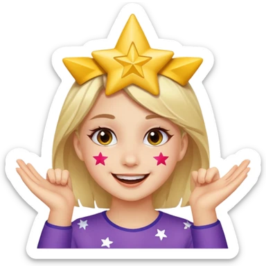 A girl with star-shaped cheek paint, cheering with bright eyes. sticker