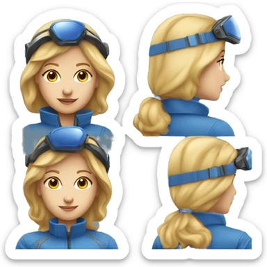 Pretty Honey blonde woman fair skin in blue helmet and blue flight jumpsuit  sticker