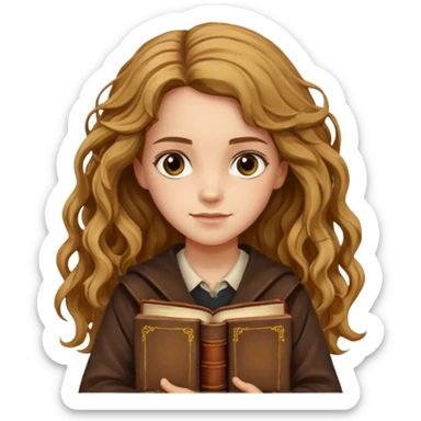 Hermione Granger with long wavy holding A stack of old books sticker