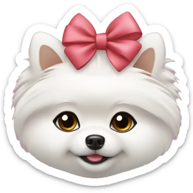 A small white pomeranian with a bow on her head sticker