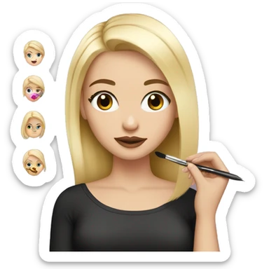 White Girl with blonde hair putting makeup on sticker