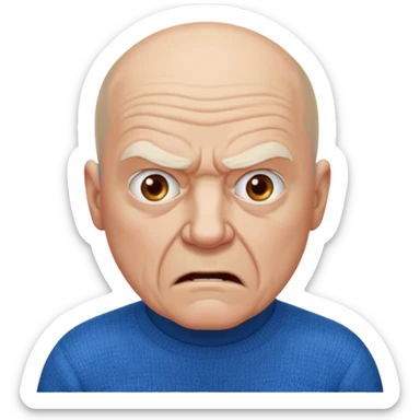 Old man, angry, blue sweater, bald
 sticker