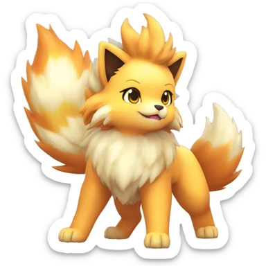 Colorful Shiny Kawaii Cute Arcanine—Vulpix-Ninetails-Flareon-Fakémon-Pokémon full body sticker