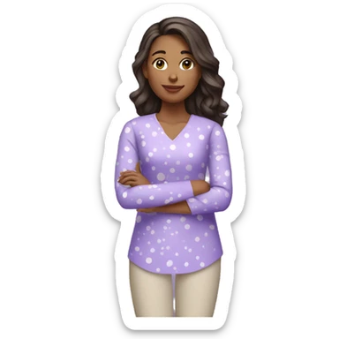 A young woman with lavender kurti white spots pointing left side sticker