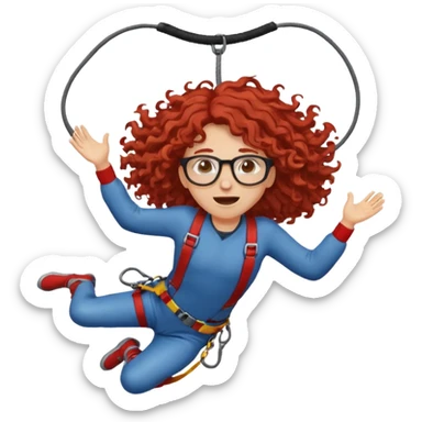bungee jumping face only with hair flying red long curly hair and glassess sticker