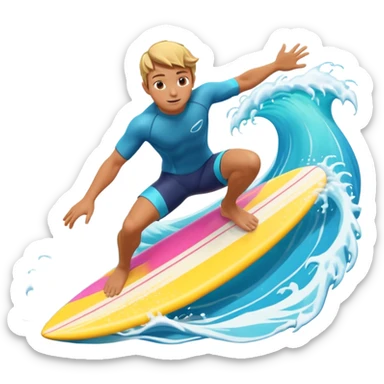 cute surfer riding big ocean waves, dynamic action pose, splash water, colorful surfboard, tropical vibe, 3D cartoon, mobile game icon style, bright colors, soft shadows, clean background, no text, no watermark sticker