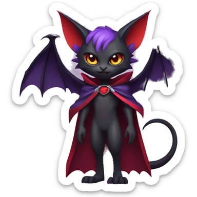  Black Red Purple Kawaii Edgy Cool Vampiric Demonic Beautiful Noivern-Nargacuga-Litten with big Bat Ears and wearing a cape and collar full body sticker