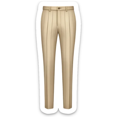 beige formal pants with white vertical pinstripes as a decorative pattern, thin white stripes running vertically on beige fabric, tailored trousers, isolated garment only sticker