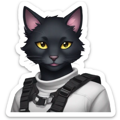 Gorgeous furry dark techwear anime style anthro black cat furry sona Fakémon aesthetic and pretty edgy black with collar and harness trending style sticker