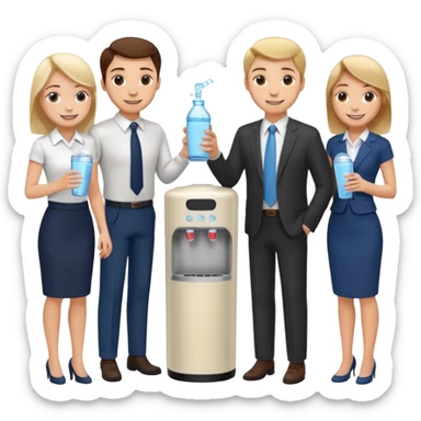 a group of employees gathered around a water cooler, smiling and chatting sticker