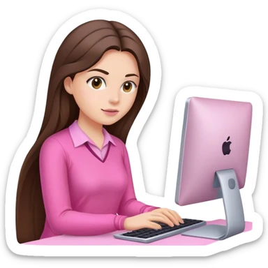 Brunette long hair working in a computer with pink clothes  sticker
