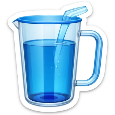 A large clear glass mug with a bright blue liquid inside. Mug had no curve to it, up and down with ridges. Similar to a beer mug. For a drink called a trashcan sticker