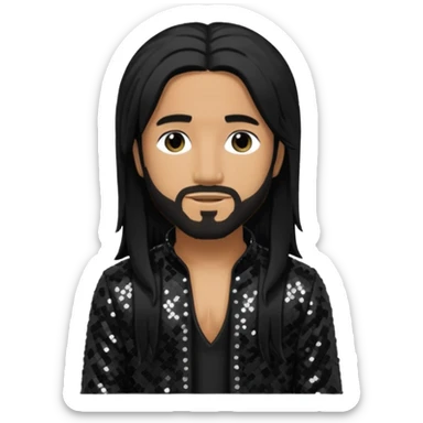 Omarion with long black hair, black sequin outfit sticker