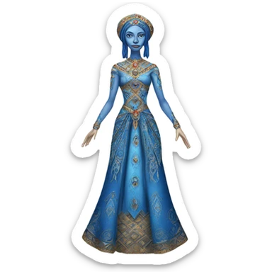 a blue alien woman full body in Romanov dress sticker