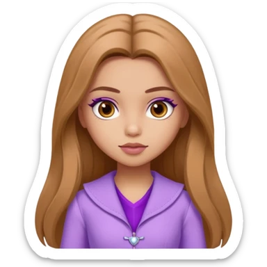 Bratz Yasmin light brown long hair brown eyes, Lilac outfit sticker