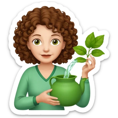 Older female florist – curly hair, holding garden water pot sticker
