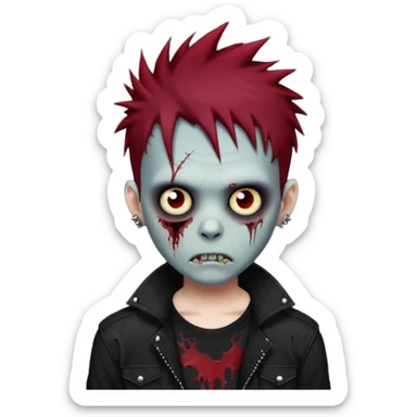 zombie boy with dark red spiky emo hair and black shirt sticker