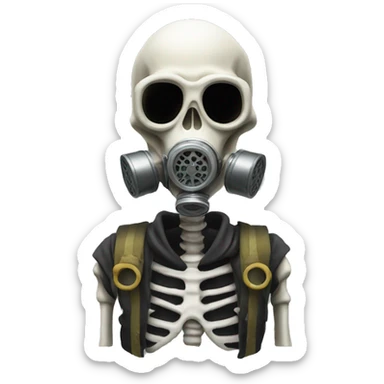 Skeleton wearing a gas mask sticker