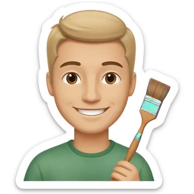 male artist painting, smiling sticker
