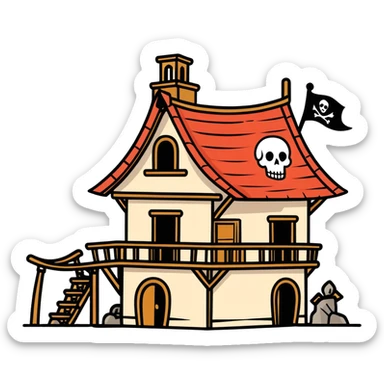 old pirate's house with skull flag sticker