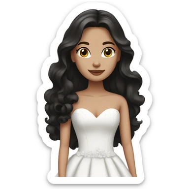 White bride with wavy dark brown long hair, blue eyes in a black wedding dress sticker