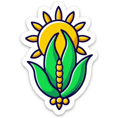 Minimalist Maya corn and sun symbols as message indicators, only white and deep green colors, flat design with clean lines sticker