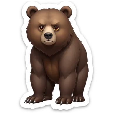 Intimidating dark brown bear on four legs with serious expression, fierce eyes, natural stance, realistic details sticker