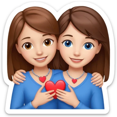 2 bff brown hair and brown hair and blue eye and brown eye and girl heart 2 girl sticker