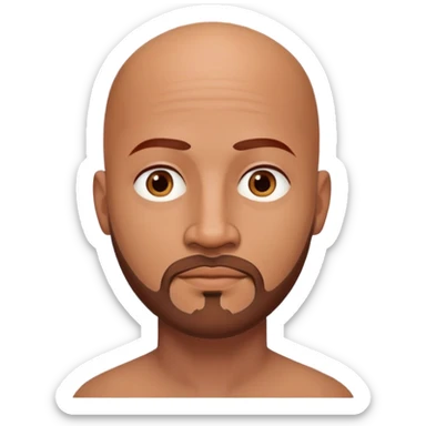 Bald man with oval smooth head, medium-dark reddish skin tone (moreno jambo), indigenous facial features, thin sparse goatee beard on chin, memoji style sticker