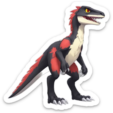 Anthro Cute cool black red white yellow nargacuga-velociraptor-sergal animal hybrid Fakemon full body sticker