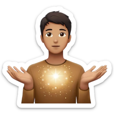 A young man in a vast, dark starry universe, surrounded by floating particles of light space. Each particle represents his personal universe. He reaches out, touching one, knowing that everything he does stays in this space forever. universe around him sticker