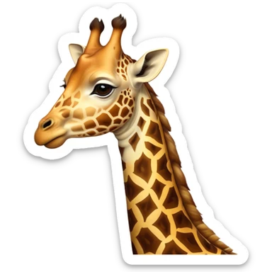 Cinematic Noble Giraffe Portrait Emoji, Poised and regal, with a towering, elegant build and a stunning, patterned Fur of warm yellows and browns, long, graceful neck and soulful, gentle eyes, Simplified yet sharp and sophisticated features, highly detailed, glowing with a soft, dignified glow, high shine, intelligent and graceful, stylized with an air of savannah majesty, focused and attentive, soft glowing outline, capturing the essence of a watchful and confident giant, so majestic it feels as though it could stretch out of the screen with effortless authority! sticker