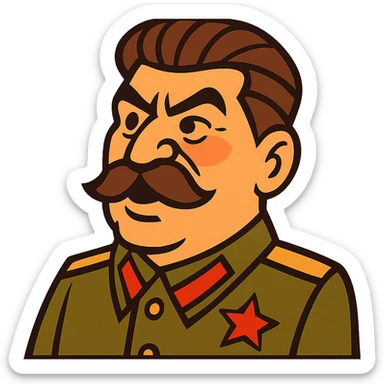 cartoonish caricature of Stalin with exaggerated features sticker