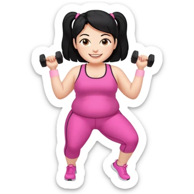 a pretty bratz fair girl in pink workout clothes (fat) and black hair sticker