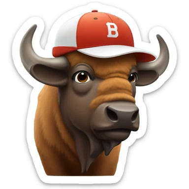 Bison wearing baseball hat sticker