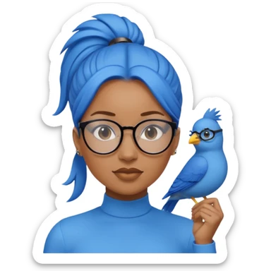 Light skinned black woman with ponytail as a blue bird with glasses  sticker