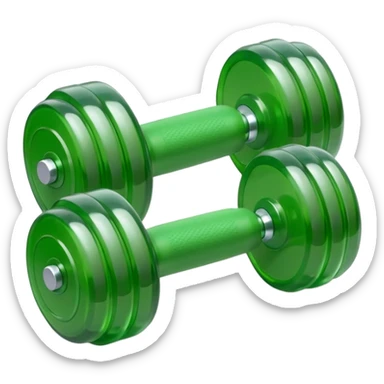 A simple emoji-style icon of a transparent green plastic gym dumbell logo, folder envelope, slightly open, with clean edges, soft shine, and subtle shading, conveying fitness organization and active lifestyle. sticker