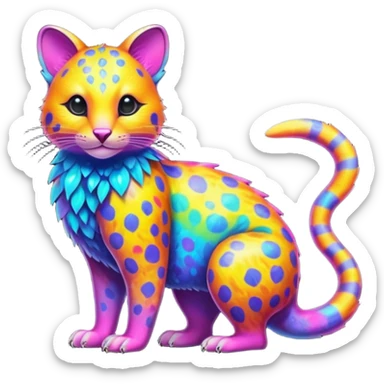 Colorful neon-colored tropical exotic shiny beautiful fantasy-marsupial-feline-Cacomistle-oncilla-animal-hybrid (full body) sticker