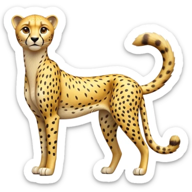 cinematic-cheetah-realistic-full-body-standing-emoji,-slim-and-athletic-frame-poised-for-action,-long-tail-curving-slightly,-head-tilted-dramatically,-sleek-golden-fur-with-black-spots,-piercing-amber-eyes,-simplified-yet-realistic-focused-features,-highly-detailed,-glowing-with-an-almost-sarcastic-glow sticker