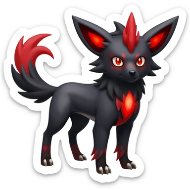 Shiny Exotic Excessive Mysterious Houndoom-Mightyena-Zorua-Zoroark-Zangoose-Pokémon-Fakémon-hybrid-creature (full body) sticker