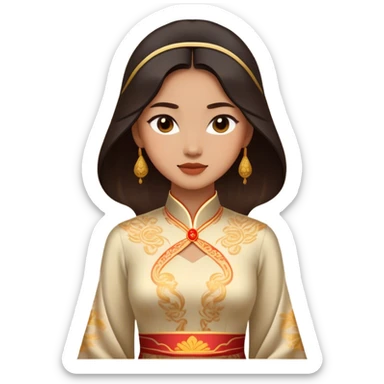 Cinematic Realistic Áo Dài Portrait Emoji, depicted as an elegant traditional Vietnamese dress with flowing graceful lines and delicate patterns, rendered with rich textures and soft ethereal lighting that captures its timeless beauty. sticker