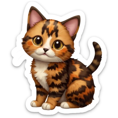 A high-resolution photo-realistic digital illustration of a brown multicoloured  tortoiseshell cat kitten, chest upward (no white) sticker