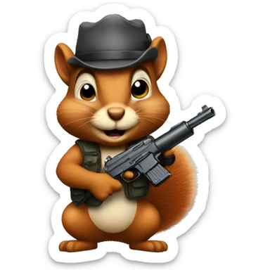 A squirrel holding a gun sticker