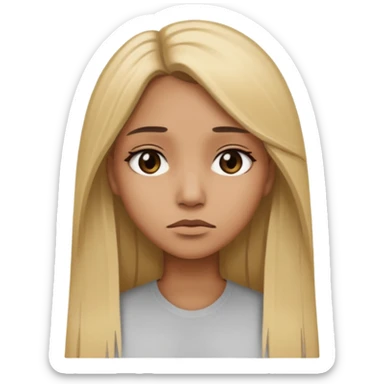 Mujer color de piel moreno claro, con cabello rubio largo, lacio y suelto, ojos negros triste sticker