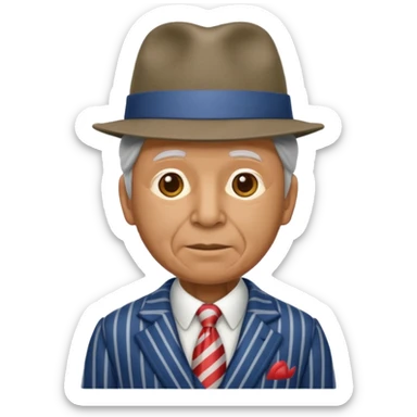 old weighted man with striped suit and felt hat sticker