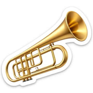 Cinematic Realistic Trombone, sleek brass slide extending dynamically, subtle scratches adding authenticity, warm golden reflections bouncing off the metal, glowing with a bold and resonant musical energy. sticker